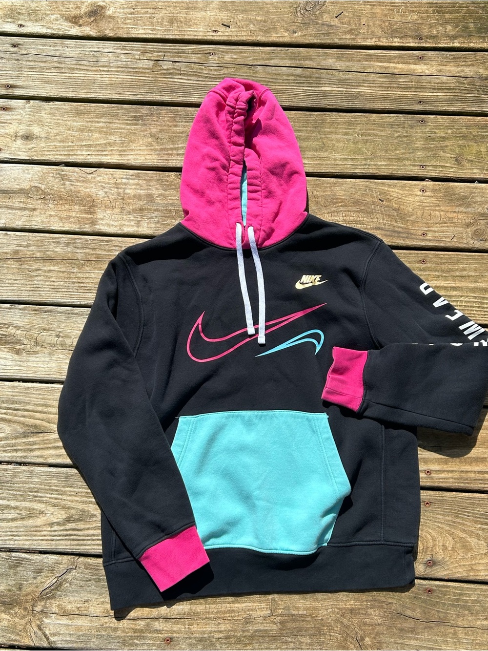 Nike Black Hoodie with Pink Hood & Teal Pocket